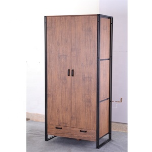 <strong>Rustic</strong> Brown 2 Doors Wooden <strong>Wardrobe</strong> With Metal Frame - Product Image 1