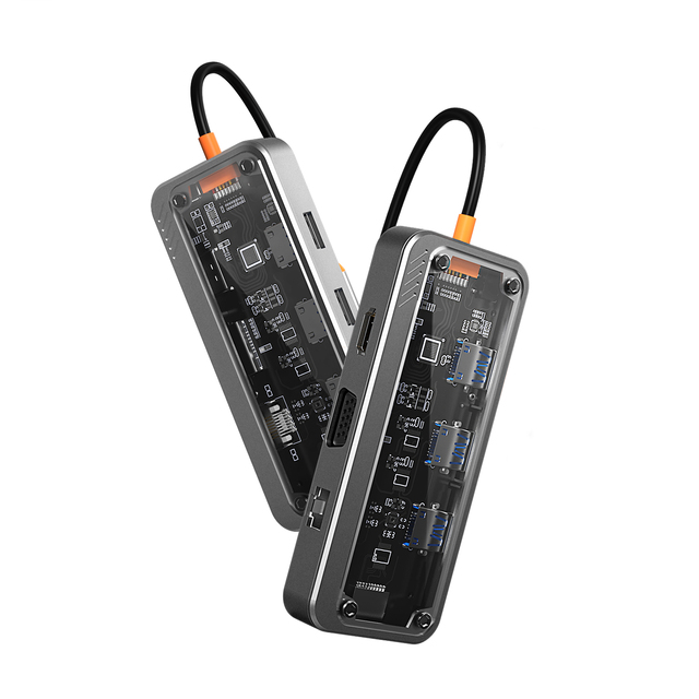 10 Port Type C Interface Charging Hub With Wireless Charger C Hub With Card Reader Transparent USB C Hub Adapter