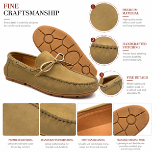 Eleganti Mocassini da <span class=keywords><strong>Uomo</strong></span> in Camoscio Kaki con Laccio in Pelle e Fiocco, Suola in Gomma Segmentata - Product Image 2