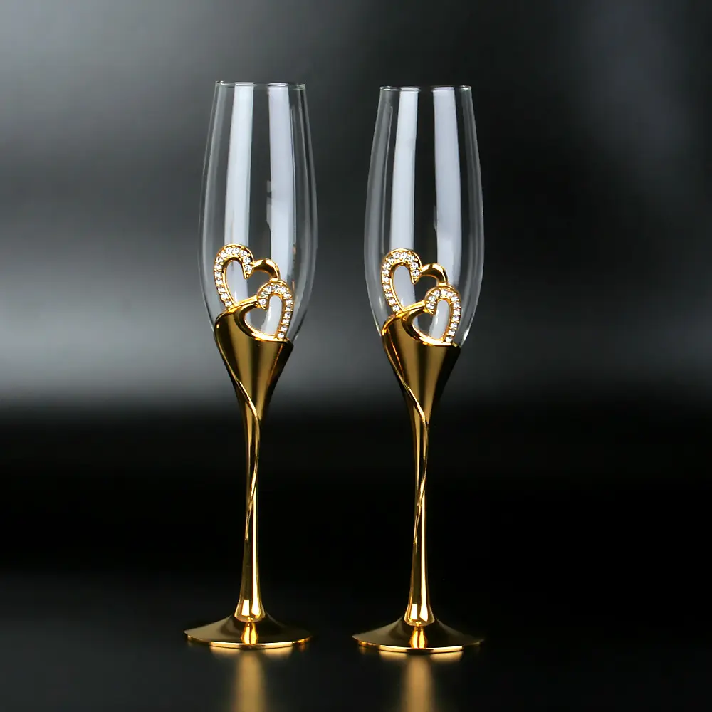 2 Piece Wedding Gold Glass Goblet Goblet Party Couple Valentine's Day Gift Crystal Champagne Glasses