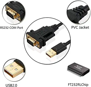Câble de communication série FTDI FT232RL IC USB mâle <span class=keywords><strong>RS232</strong></span> <span class=keywords><strong>DB9</strong></span> plaqué or d'origine pour imprimante utilisation sur ordinateur en cuivre pur - Product Image 2