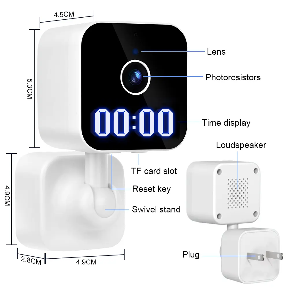 1080p Smart Tuya WiFi IP Camera Wall Plug Digital Clock Cam 2 way Audio Loop Recording Indoor Wireless Wifi Clock Charger Camera