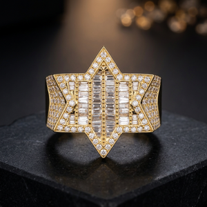 Luxury Geometric Cocktail <b>Ring</b> Yellow Gold Plated Moissanite Diamond Baguette Cut Pave Setting Party Unisex Fine Jewelry - Product Image 3