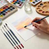 Ensemble de 10 pinceaux professionnels pour artistes, poils synthétiques en nylon haute élasticité, non pelucheux, bleu et rouge, pour peinture acrylique et aquarelle