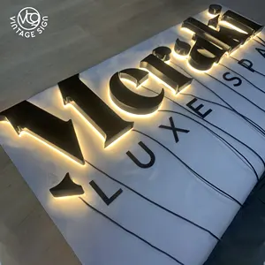 Individuelles led-beleuchtetes reklamenschild aus acryl edelstahl und hintergrundbeleuchtung buchstabenbeschriftung mit großhandelspreis