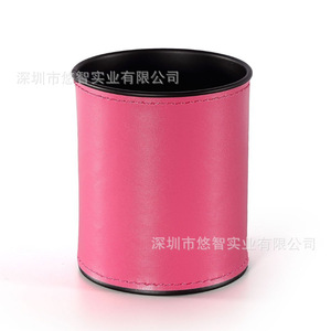 PU leather round pen <b>holder</b>, creative office leather pen <b>holder</b>, candy-colored <b>makeup</b> brush storage bucket - Product Image 5