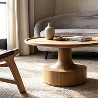 Table basse ronde en bois massif de style Japandi, table centrale avec plateau pour salon, table à thé en bois de style moderne du milieu du siècle