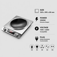 Cuisinière à induction concave commerciale 3500W 110V 220V, plaque de cuisson portable pour wok, idéale pour la cuisine de restaurant et la préparation de hot pot
