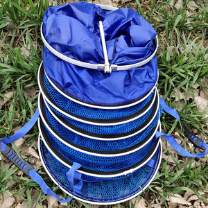 Panier à poissons pliable en alliage d'aluminium avec anneau épaissi et filet en nylon bleu pour la pêche - Product Image 3