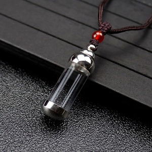 Pendentif breloque en acier inoxydable pour bouteille en verre avec cordon marron et perle orange, style classique, cadeau de bijoux unisexe - Product Image 3