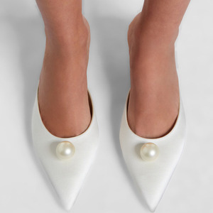<span class=keywords><strong>Décolleté</strong></span> Slingback 2026 in Raso Bianco con Decorazioni di Perle, Comode Ciabatte con <span class=keywords><strong>Tacco</strong></span> <span class=keywords><strong>Basso</strong></span> per Sposa - Product Image 6