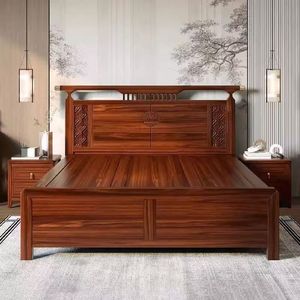 Lit en bois massif de style chinois, lit double de 1,8 m avec rangement, boîte haute, mobilier de chambre moderne et minimaliste, en pin - Product Image 3