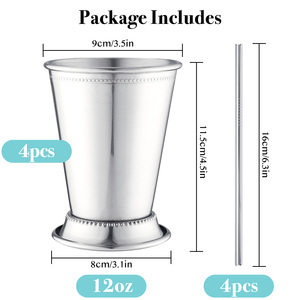 Vaso Mint Julep de Acero Inoxidable 304 de 12oz, Copa de Cóctel Metálica con Borde Perforado, Reutilizable, Plateada, Tipo Derby, para Bebidas de Bar y Fiestas - Product Image 6