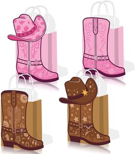 12 Bolsas de Papel con Diseño de Botas de Vaquero, Tema del Oeste, para Fiestas de Rodeo, Bolsas de Regalo Kraft con Asas para Fiestas de Cumpleaños de Vaqueros y Vaqueras - Product Image 1