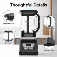1500W Pengolah Makanan Bayi Elektrik dengan Tombol Tekan, Blender Smoothie, Wadah Stainless Steel 2L, 3 Kecepatan, untuk Rumah Tangga dan Hotel