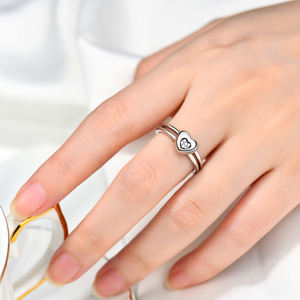 Heartshaped cincin pasangan, bentuk hati Berlian Perak kombinasi set 925 cincin pertunangan perak - Product Image 3