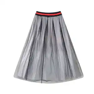 Professional fashion clothing manufacture high quality kids girls long skirt with mesh cover