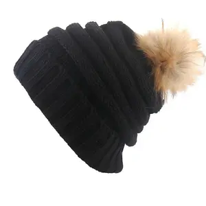 批发定制新款羊毛球针织帽女版加厚羊毛头套户外保暖冬帽
