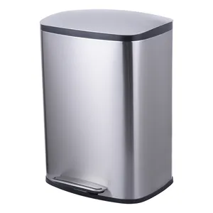 Прямоугольная Педальная мусорная корзина для кухни, металлическая мусорная корзина, большая емкость 50 л, мусорное ведро с крышкой, WBS139