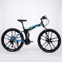 Vélo de montagne pliable à suspension intégrale de 26 pouces, 21 vitesses, frein à disque, roue à dix rayons intégrée, vélo tout-terrain pliable pour adultes