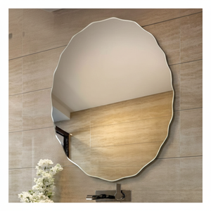 Miroir mural en verre rond en verre de qualité Miroir mural rond synthétique argenté en couleur argent rond moderne - Product Image 1