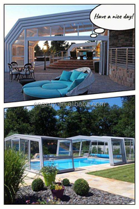 Cubierta retráctil automática moderna <span class=keywords><strong>para</strong></span> piscina, carcasa impermeable deslizante abierta <span class=keywords><strong>para</strong></span> villas al aire libre, techo inclinado plano Tropical - Product Image 5