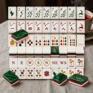 Tuiles de Mahjong Vert Émeraude Américaines de Luxe, Ensemble de Mahjong 4 Couches pour Cadeaux de Noël, Poker et Divertissement - Product Image 1