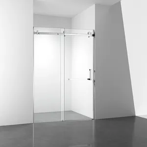Baide pintu Pancuran tanpa bingkai, desain Modern mudah dibersihkan layar bypass kamar mandi kaca tempered geser