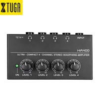 XTUGA HA400 4-Channel Metal+ABS Amplifier Monitor Profesional untuk Rumah 5V Stereo Audio Mini Earphone Splitter Kontrol Volume Hitam