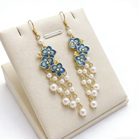Nouvelles boucles d'oreilles cloisonnées de style chinois, en pierre naturelle, avec longues pampilles de perles, style traditionnel Hanfu Cheongsam, vintage