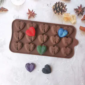 Hot Selling 15 Holte Diamanten Hart Liefde Vorm Silicone Chocolade Schimmel, Siliconen Ice Tray Mold, Hars Schimmel