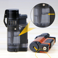 Briquet à cigares classique à triple jet, couleur personnalisable, avec grand réservoir de carburant visible, en alliage de zinc et rechargeable