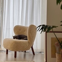 Französischer Sherpa-Sessel, Cremefarbener Einzelsofa-Relaxsessel, Minimalistischer Loungesessel für das Wohnzimmer