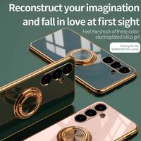 Étui de téléphone de luxe avec placage 6D et anneau pour Samsung S25 S24 Ultra S23Plus S22 A56 A36 A54 A34 A24 A14 5G M14, coque magnétique