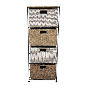 Armoire de rangement moderne en rotin écologique à 4 tiroirs pour salon, design minimaliste, application pour espaces étroits - Product Image 2