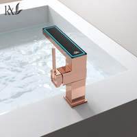 Robinet de lavabo YaKe sans contact en laiton avec affichage numérique LED intelligent, résistant aux éclaboussures, mitigeur d'eau chaude et froide à poser pour salle de bain