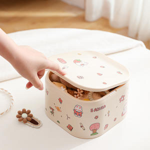 Boîte de rangement carrée beige pour accessoires capillaires pour enfants Sakura, avec motif de dessin animé, organiseur recouvert pour enfants - Product Image 2