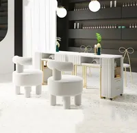 2023 JIYOU salon de beauté minimaliste moderne table double nail art table et chaise or fer pied couverture combinaison marbre