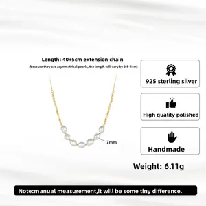 Collier pendentif en argent sterling 925 plaqué or 14 carats avec perle d'eau douce, chaîne à maillons en forme de cœur, résistant à l'eau, cadeau pour femme, vente en gros - Product Image 3
