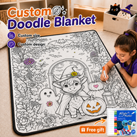 Couverture à colorier DIY pour Halloween, motif chat fantôme et citrouille florale, avec feutres, pour loisirs créatifs et cadeaux