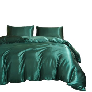 Bộ Ga Trải Giường Vải Polyester Màu Xanh Lá Lụa Vi Sợi Cao Cấp Bán Sỉ Từ Nhà Máy Bộ Chăn Ga Gối Đệm Bằng Vải Satin - Product Image 2