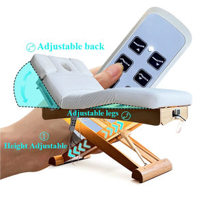 Lit <span class=keywords><strong>de</strong></span> spa électrique en bois avec éclairage LED d'ambiance <span class=keywords><strong>de</strong></span> luxe, <span class=keywords><strong>table</strong></span> <span class=keywords><strong>de</strong></span> soin du visage chauffante et réglable en cuir sans solvant pour centre <span class=keywords><strong>de</strong></span> beauté - Product Image 6