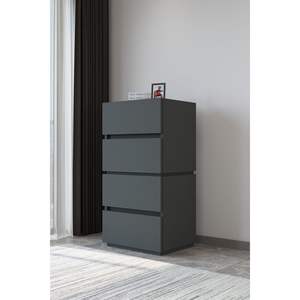 Cómoda Galata de 4 cajones en antracita, estilo nórdico moderno de lujo, con estructura de metal y madera MDF, mesita de noche con almacenamiento para dormitorio o habitación de bebé. - Product Image 5