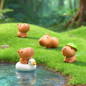 Figurine de Capybara en Résine Mignonne pour Micro-Paysage avec Motif Feuille de Lotus, Ornement Décoratif DIY - Product Image 2