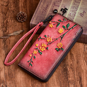 Andong Long <b>Purse</b> for Women Korean Vegetable Tanned Genuine Cow <b>Leather</b> Ladies Wallet Vintage Embossed Clutch Phone Pocket - Product Image 4