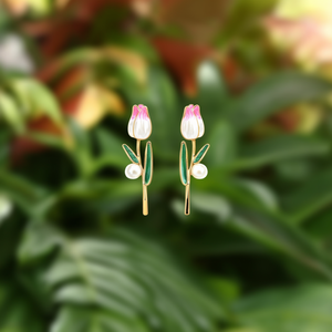 Boucles d'oreilles en forme de tulipe en acier inoxydable 316L plaqué or PVD avec perle, bijoux tendance pour femmes - Product Image 3