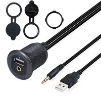 Prise USB AUX étanche avec LED, montage encastré, câble d'extension USB-C 3,5 mm, chargeur USB pour tableau de bord de voiture, coque en alliage d'aluminium