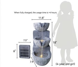 Fontaine solaire de jardin à <span class=keywords><strong>3</strong></span> niveaux en cascade, design bol, cascade extérieure en résine, lumières résistantes à la décoloration, sans câblage - Product Image 2