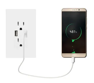 White pc usb tamper resistant wall charger power outlet with free wall plate