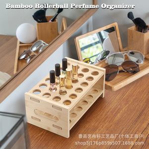 Wooden Bamboo Perfume Storage Rack 24 Hole <b>Lipstick</b> <b>Holder</b> With Handle Essential Oil Bottle Organizer Desktop Makeup Organizer - Product Image 3